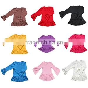 Wholesale 2016 Single Big Ruffle Sleeve and Hem Girls Colorful Baby Girls Shirts Boutique Fall Season Baby Tee Shirts thumbnail-1