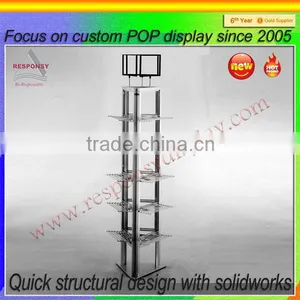 Free Standing Simple Design Metal or Wood Display Shelf With Hooks thumbnail-2