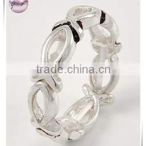 Antique Silver Tone Metal Jesus Fish Design Stretch Ring thumbnail-1