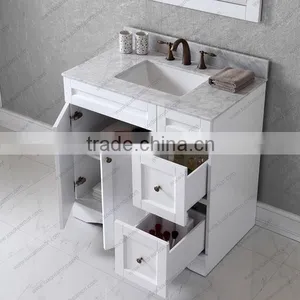 White Modern Wooden Base With White Carrara Marble Top Bathroom Vanity thumbnail-5