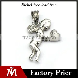 Simple Design Unisex Silver Wign Charm Jewelry Stainless Steel Angel Heart Pendant Necklace thumbnail-1