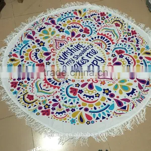 Round 100% Cotton Print Tassel Beach Towel, Beach Mat Sunscreen Shawl thumbnail-6