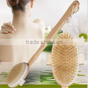 Cy298 Removable Body Brush Natural Boar Bristles Long BeechwoodHandle Bath Shower Brushes Great Back Scrubber Dry Skin Brush thumbnail-1