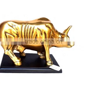 GOLD PLATED BULL STATUE ON WOOD BASE FOR HOME DECORATION thumbnail-1