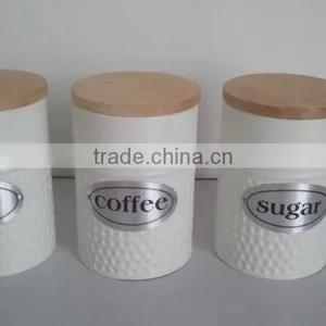 New Design Tea Coffee Sugar Canister Wooden Lid China Houseware thumbnail-1