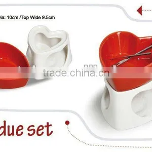 Ceramic Fondue Set in Heart Shape,red Color thumbnail-1