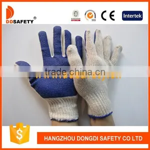 DDSAFETY 2017 7G Natural Cotton Polyester String Knitted Blue PVC Pigment Coated Safety Gloves thumbnail-1