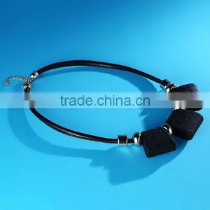 Retro Square Rubber Bead Leather Necklace European and America Women Geomotric Necklace Leather Choker Necklace thumbnail-6