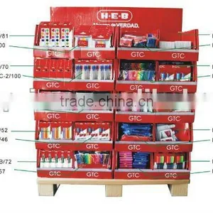 Supermarket Multi-cells Corrugated Cardboard Display Pallet for Stationery thumbnail-1