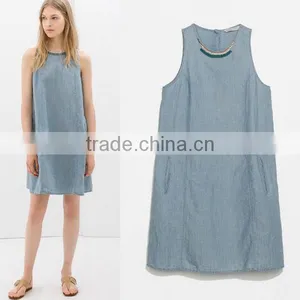 HD-D252 Wholesale Elegant Denim Women Summer Fashion Dress/ladies Casual Dress thumbnail-1