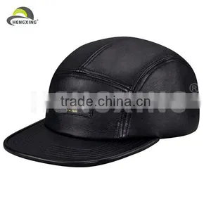 Black Full Leather Custom Made 5 Panel Cap Blank 5 Panel Cap thumbnail-1