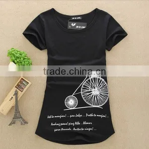 2015 Summer t Shirt Women Short Sleeve O-neck Letter Cotton Black T-shirt Long Tops Plus Size Tees Camisetas Mujer Tshirt thumbnail-1