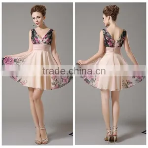 Short One Piece Chiffon Printed Floral Summer Dress thumbnail-1