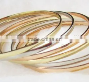 3 Tone Silver Rose Gold Yellow GOLD PLATED 7 Bangle Set SEMANARIO BANGLES 3 mm thumbnail-3