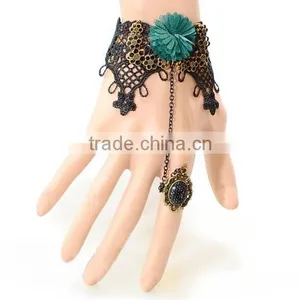 Chiffon Lace Macrame Bracelet With Ring Set Flower Charm Diamond Jewelry Set for Women thumbnail-1