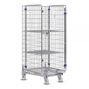 Steel Warehouse Cage Rolling Rack Logistics Trolley 500KG thumbnail-1