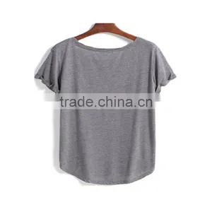 Dongguan Ladies T-shirt Short Sleeve Round Neck Pure Color Grey T-shirt for Ladies thumbnail-2