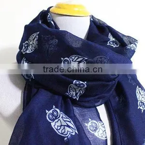 Navy Owl Infinity Scarf Chunky White Owl Scarf Gray and White Owl Print Infinity Scarf Loop Scarf thumbnail-3