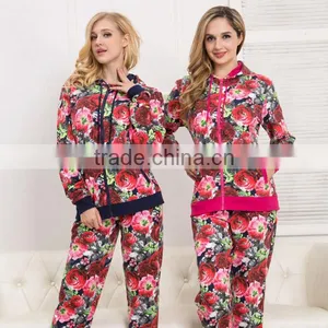 Custom Made Plus Size Women Pajamas With Hood Flower Printing Winter Design Homewear Pajama thumbnail-4