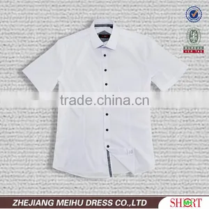 2017 Latest White Short Sleeve Contrast Color 100% Cotton Slim Fit Men Shirt thumbnail-2