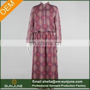 2015 New Fashion Style Ladies Print Chiffon Dress With Button Plachet thumbnail-1