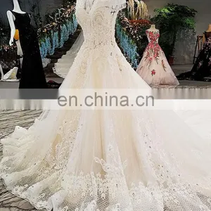 LS00303 Kleinfeld Appliqued Long Dresses Long Train See Through Beaded Bridal Dress for Wedding thumbnail-2