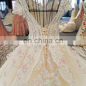 LS00216 High Quality Short Sleeve Beautiful Arab Muslim Hijab Wedding Dress Wedding Gown thumbnail-5