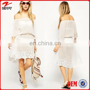 Off Shoulder Crochet Trim Beach Party Wear Dress thumbnail-1