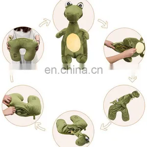 Convertible 2 in 1 Memory Foam Neck Pillow Custom Kids Stuffed Animal Soft Plush Dragon Dinosaur u Shape Travel Pillow thumbnail-3