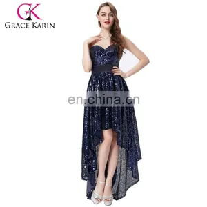 Grace Karin New Strapless Sweetheart Navy Blue Short Front Long Back Prom Dress With Shining Sequins CL6240 thumbnail-1