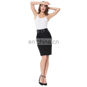 Kate Kasin Women's Shirred Detail High Stretchy Pencil Skirt With Wide Belt KK000271-1 thumbnail-2