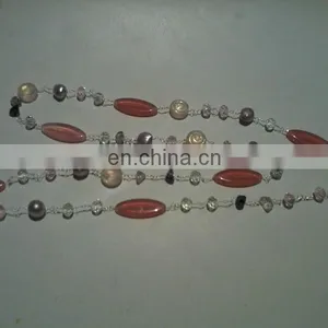 Pink Glass Beads and Crystal Glass Beads Long Necklace thumbnail-1