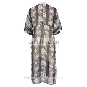 New Design Black Pink Floral Embroidered Mesh Overlay Woman Long Dress thumbnail-2