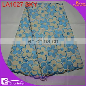 African Lace Fabric Swiss Voile Big Lace LA1027 Sky thumbnail-1
