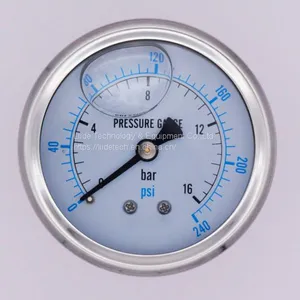 60mm Axial Back Connection Stainless Steel Oil Filled Anti-shock Pointer Pressure Gauge With Dual Scale thumbnail-1