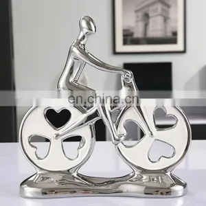 Customized Creative Couples Biking Ornaments Silver-plated Glazed Ceramic Home Decor Art Ornaments thumbnail-1
