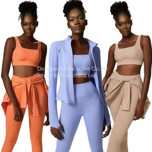 Plus Sizes Winter Custom Brand Yashion Logo Sport Yoga Wear Jacket Zipper Yoga 3-piece Set thumbnail-1