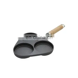 Cast Iron Divided 3 Egg Frying Pan With Wood Handle thumbnail-1