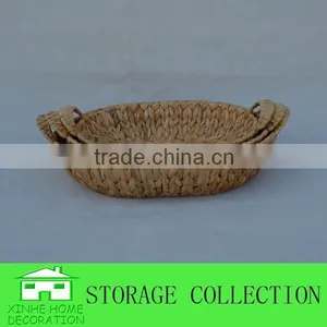 S/3 Oval Natural Handwoven Water Hyacinth Tray With Handles thumbnail-2