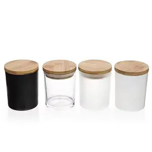 Wholesale Frosted Candle Jars With Wooden Lid Customized Logo Candle With Bamboo Lid for Candle Making thumbnail-1