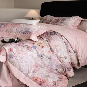 Solid Beige Woven Egyptian Cotton 4‑Pcs Bedding Set, All‑Season Breathable Soft Duvet Cover Sheet Set thumbnail-5