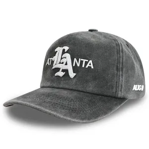 Custom Made Hat OEM Service Vintage Washed Cotton Gothic Monogram Embroidery Unstructured Dad Cap thumbnail-4