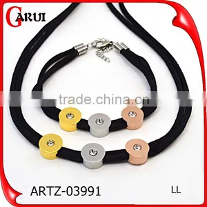 Stainless Steel Jewelry Set Black Nylon Rhinestone Latest Design Beads Necklace thumbnail-1