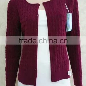 Lady Wool Knitting Wear Jacquard Long Sleeve Sweater Cardigan thumbnail-1
