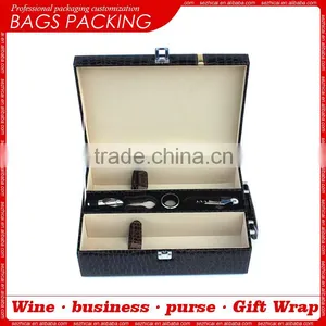 Customized Wooden Box Two Red Wine Boxes Colour Black Crocodile Grain Lines Wine Boxes thumbnail-2