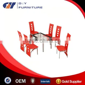 Tempered Glass Dining Table With 6 Red Dining Chairs thumbnail-1