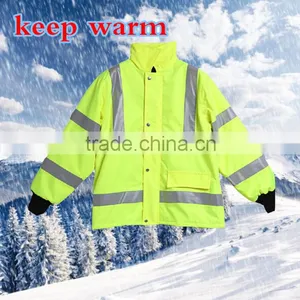 Waterproof Yellow High Visibility Warm Workwear Reflective Safety Winter Jacket thumbnail-2