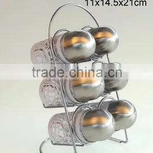 TW1008 6pcs Glass Spice Jar Set With Metal Casing and Rack thumbnail-1
