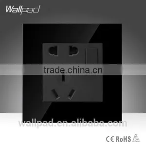 2015 China New Products Wallpad Luxury Black Crystal Glass 1 Gang 5 Pin Outlet Plug PowerWall Light Electric Switch Socket thumbnail-1
