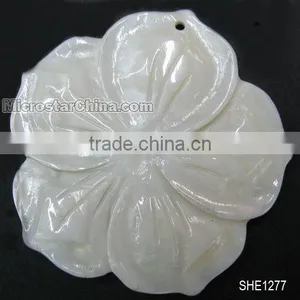 Shell Cabochon, Shell Pendant, Carved Flower thumbnail-1